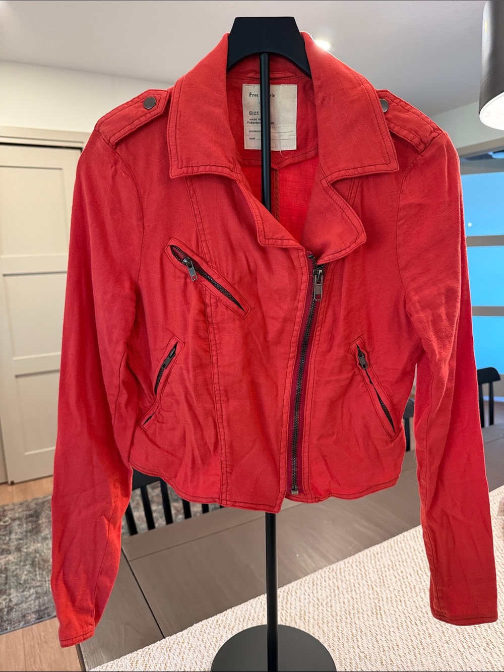 Free People Bright Red Asymmetrical Moto Jacket